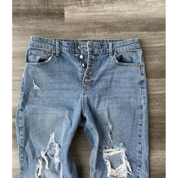 Wild Fable Distressed Straight Leg Jeans Size 10 Medium Wash Button Fly E5 - Picture 2 of 5